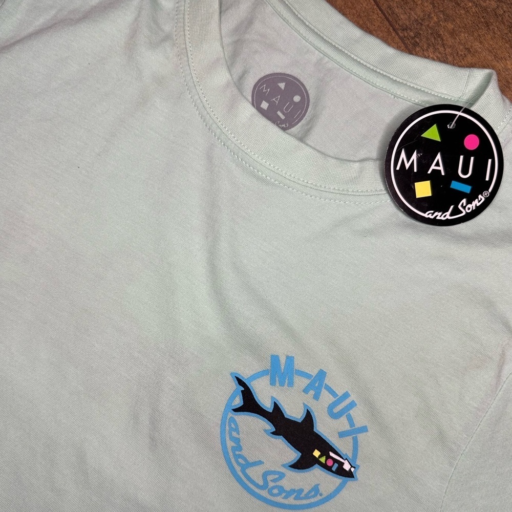 MAUI & SONS “Shark Nation” Mint Green Tee, Size S, NWT - Picture 2 of 4